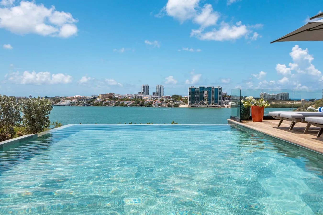 The infinity pool opening onto Simpson Bay lagoon