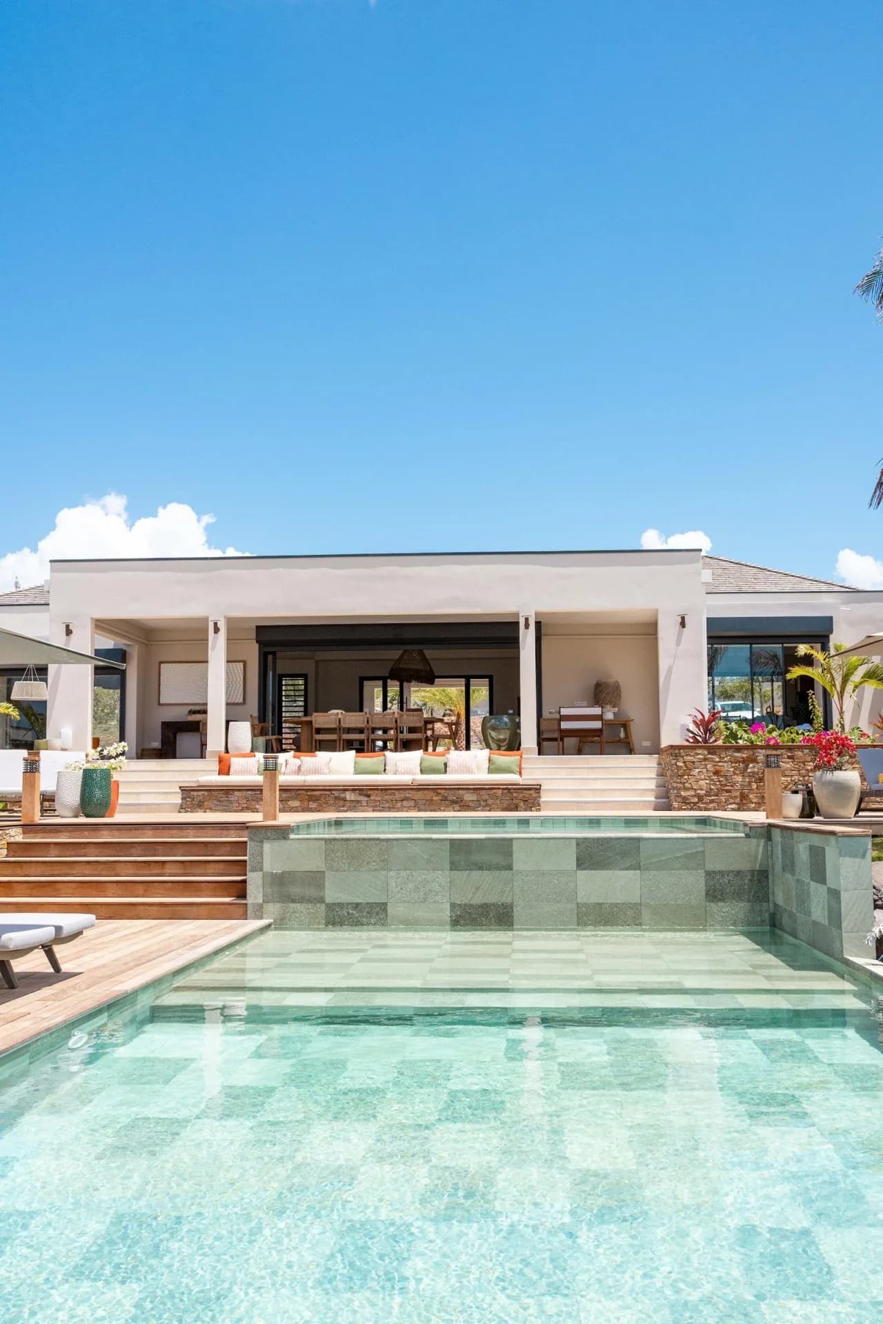 The main terrace and the steps down to the pool